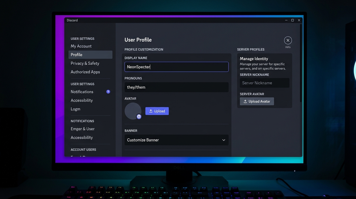 Clean Discord desktop application settings screen showing profile editor and display name input field